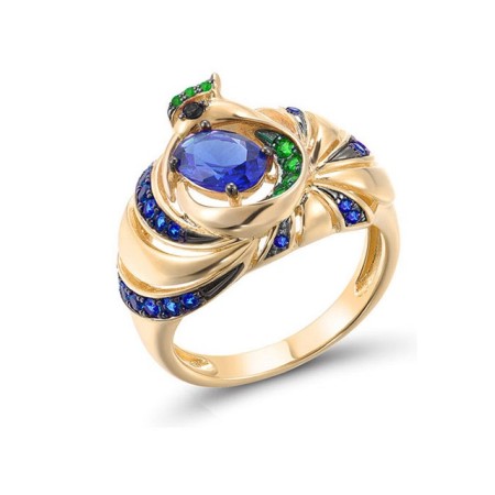 Sterling Silver w/ Yellow Black Plating Ring Black spinel,Blue Nano Cubic Zirconia,Blue Spinel,Green Spinel (R317047MULSC925) - US 6