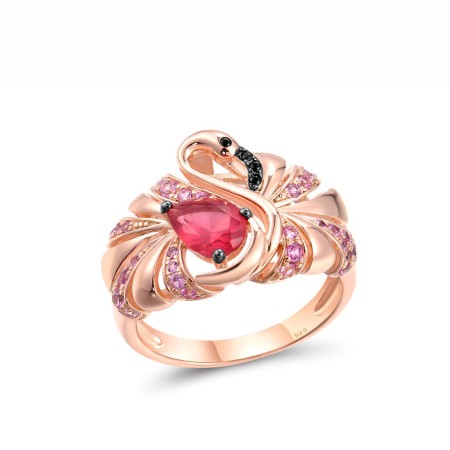 Sterling Silver w/ Rose Black Plating Ring Black spinel,Created Pink Sapphire,Red Nano Crystal (R317048BPRNSD925) - US 6