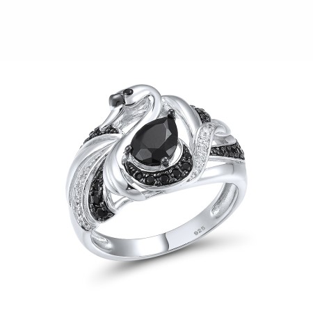 Sterling Silver w/ Black White Plating Ring Black spinel,White Cubic Zirconia (R317049BSNZSK925) - US 6