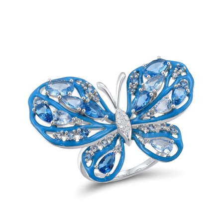 Sterling Silver Ring Blue Spinel,Enamel,Sky Blue Cubic Zirconia,White Cubic Zirconia (R317050ENA1SL925) - US 6