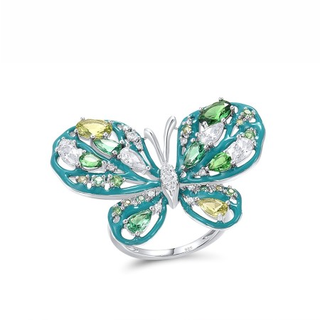 Sterling Silver Ring Enamel,Green Nano Cubic Zirconia (Per,Green Spinel,White Cubic Zirconia (R317050ENASL925) - US 6