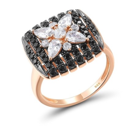 Sterling Silver w/ Rose Black Plating Ring Black spinel,White Cubic Zirconia (R317051BSNZSD925) - US 7