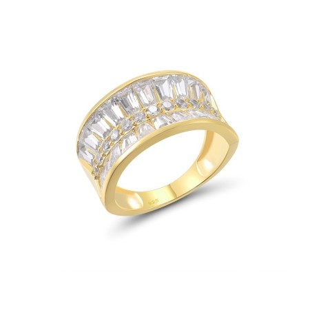 Sterling Silver w/ Yellow Plating Ring White Cubic Zirconia (R317055WCZSY925) - US 6