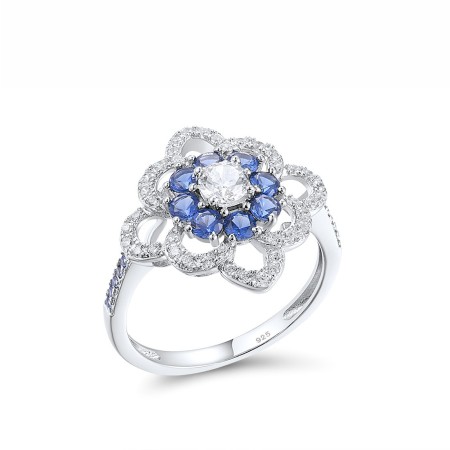 Sterling Silver Ring Blue Nano Cubic Zirconia,White Cubic Zirconia (R317057BZZSL925) - US 6