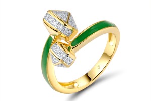 Sterling Silver w/ Ionic Yellow Plating Ring White Cubic Zirconia (R317067ENASP925)