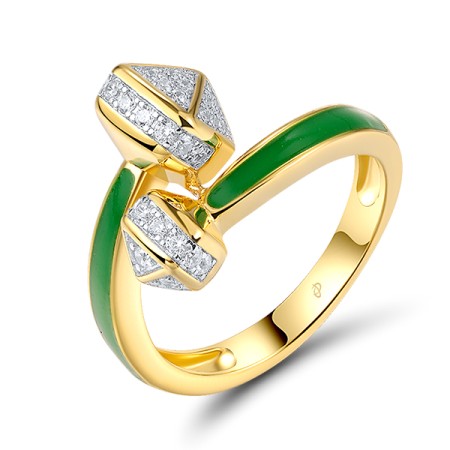 Sterling Silver w/ Ionic Yellow Plating Ring White Cubic Zirconia (R317067ENASP925)