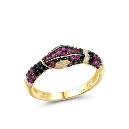 Sterling Silver w/ Yellow Black Plating Ring Black spinel,Created Ruby,White Cubic Zirconia (R317068BCRZSC925) - US 6
