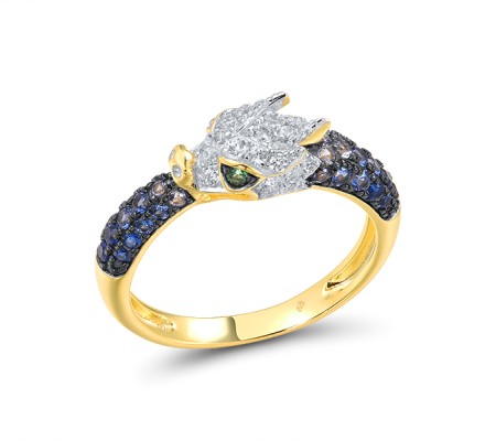 Sterling Silver w/ Yellow Black White Plating Ring Blue Nano Cubic Zirconia,Blue Spinel,Green Spinel,White Cubic Zirconia (R317069MULSZ925) - US 6