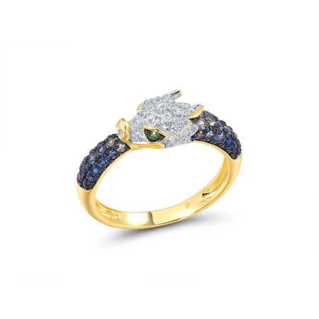 Sterling Silver w/ Yellow Black White Plating Ring Blue Nano Cubic Zirconia,Blue Spinel,Green Spinel,White Cubic Zirconia (R317069MULSZ925) - US 6