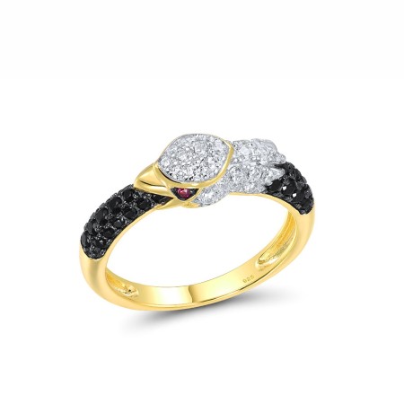Sterling Silver w/ Yellow Black White Plating Ring Black spinel,Created Ruby,White Cubic Zirconia (R317070BCRZSZ925) - US 6