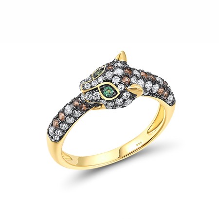 Sterling Silver w/ Yellow Black Plating Ring Green Spinel,Nano Brown Spinel,White Cubic Zirconia (R317072GBRZSC925) - US 8
