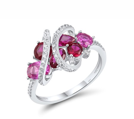 Sterling Silver Ring Created Pink Sapphire,Created Ruby,White Cubic Zirconia (R317087CPRZSL925) - US 5.5