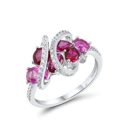 Sterling Silver Ring Created Pink Sapphire,Created Ruby,White Cubic Zirconia (R317087CPRZSL925) - US 5.5