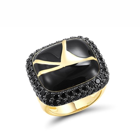 Sterling Silver w/ Yellow Black Plating Ring Black spinel,Enamel (R317099ENASC925) - US 6