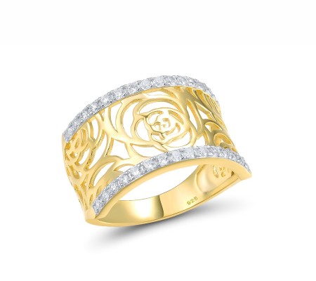 Sterling Silver w/ Ionic Yellow Plating Ring White Cubic Zirconia (R317101WCZSP925) - US 6