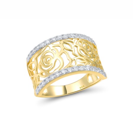 Sterling Silver w/ Ionic Yellow Plating Ring White Cubic Zirconia (R317102WCZSP925) - US 6