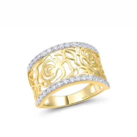 Sterling Silver w/ Ionic Yellow Plating Ring White Cubic Zirconia (R317102WCZSP925) - US 6