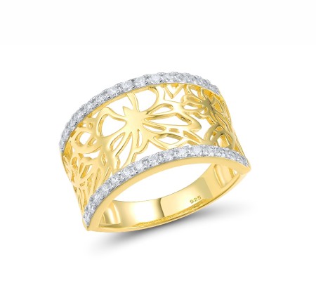 Sterling Silver w/ Ionic Yellow Plating Ring White Cubic Zirconia (R317103WCZSP925) - US 6