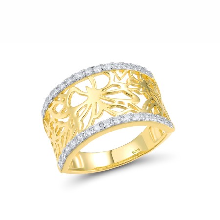 Sterling Silver w/ Ionic Yellow Plating Ring White Cubic Zirconia (R317103WCZSP925) - US 6