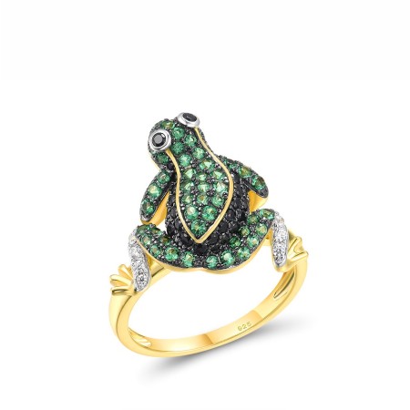 Sterling Silver w/ Yellow Black White Plating Ring Black spinel,Green Spinel,White Cubic Zirconia (R317154BGSZSZ925) - US 6