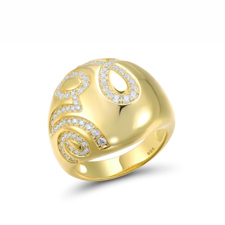 Sterling Silver w/ Yellow Plating Ring White Cubic Zirconia (R317155WCZSY925) - US 8.5