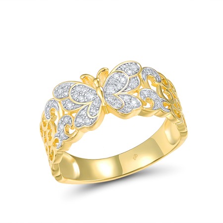 Sterling Silver w/ Ionic Yellow Plating Ring White Cubic Zirconia (R317160WCZSP925) - US 6