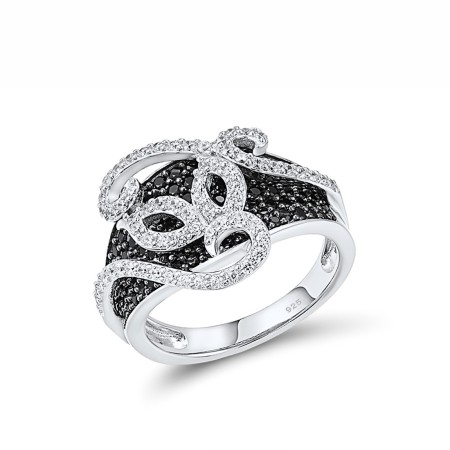 Sterling Silver w/ Black White Plating Ring Black spinel,White Cubic Zirconia (R317166BSNZSK925) - US 6