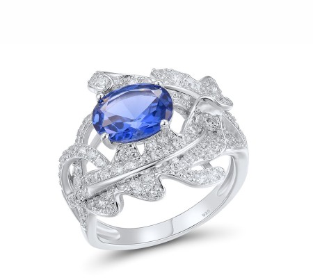 Sterling Silver Ring Blue Spinel,White Cubic Zirconia (R317168BLZSL925) - US 6
