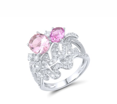 Sterling Silver Ring Created Pink Sapphire,Morgan Nano spinel Stone,White Cubic Zirconia (R317169CNMZSL925) - US 6
