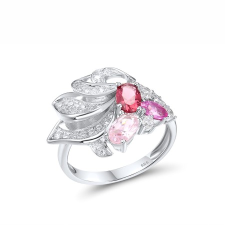 Sterling Silver Ring Created Pink Sapphire,Garnet Nano Spinel,Morgan Nano spinel Stone,White Cubic Zirconia (R317171MULSL925) - US 6