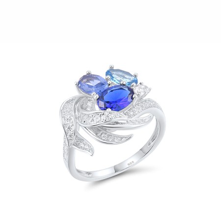 Sterling Silver Ring Blue Spinel,White Cubic Zirconia (R317172BLZSL925) - US 6