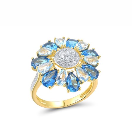 Sterling Silver w/ Ionic Yellow Plating Ring Blue Spinel,White Cubic Zirconia (R317174BLZSP925) - US 6