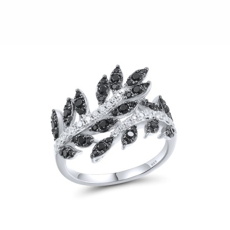 Sterling Silver w/ Black White Plating Ring Black spinel,White Cubic Zirconia (R317207BSNZSK925) - US 6