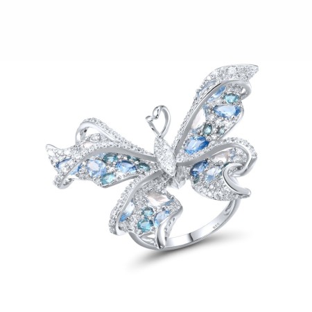 Sterling Silver Ring Blue Spinel,White Cubic Zirconia (R317213BLZSL925) - US 6