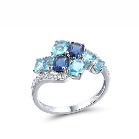 Sterling Silver Ring Blue Glass,White Cubic Zirconia (R317232BLGZSL925) - US 6