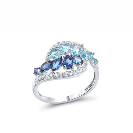 Sterling Silver Ring Blue Glass,Blue Nano Cubic Zirconia,Blue Spinel,White Cubic Zirconia (R317234MULSL925) - US 6