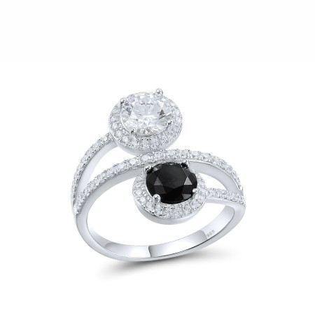 Sterling Silver Ring Black spinel,White Cubic Zirconia (R317235BSNZSL925) - US 6