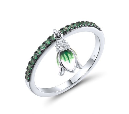 Sterling Silver w/ Black White Plating Ring Enamel,Green Spinel,White Cubic Zirconia (R317252ENASK925) - US 6