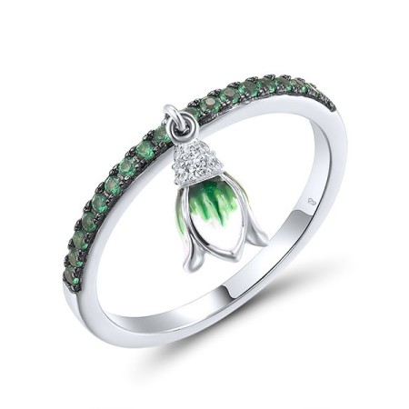Sterling Silver w/ Black White Plating Ring Enamel,Green Spinel,White Cubic Zirconia (R317252ENASK925) - US 6