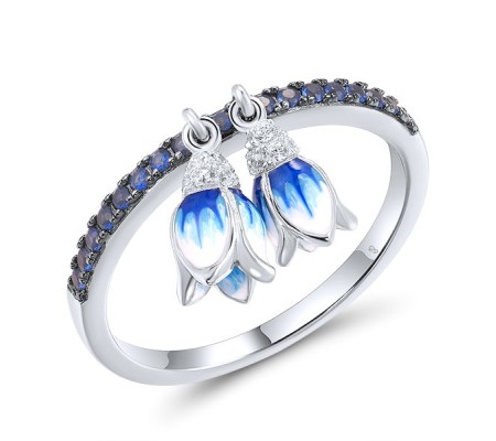 Sterling Silver w/ Black White Plating Ring Blue Nano Cubic Zirconia,Enamel,White Cubic Zirconia (R317253ENASK925) - US 8