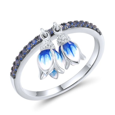 Sterling Silver w/ Black White Plating Ring Blue Nano Cubic Zirconia,Enamel,White Cubic Zirconia (R317253ENASK925) - US 8