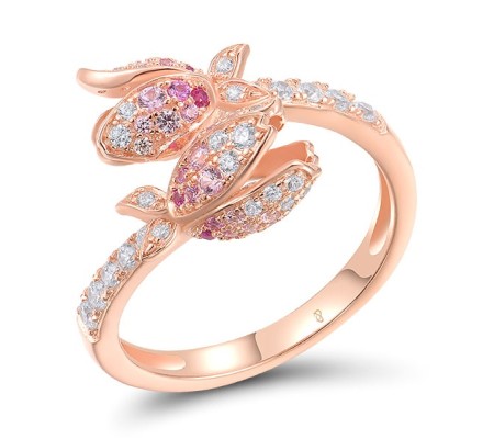 Sterling Silver w/ Rose Plating Ring Created Pink Sapphire,Created Ruby,White Cubic Zirconia (R317257CPRZSR925) - US 6