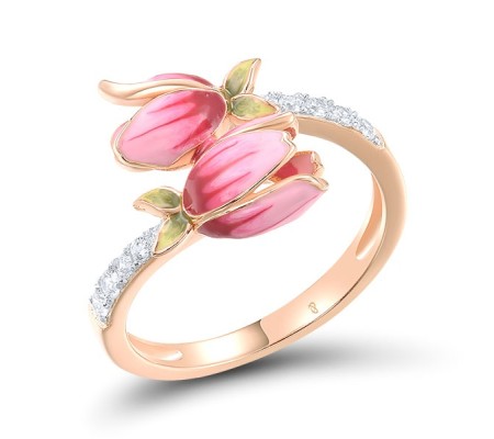 Sterling Silver w/ Ionic Rose Plating Ring Enamel,White Cubic Zirconia (R317258ENA1SQ925) - US 6