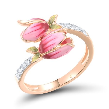 Sterling Silver w/ Ionic Rose Plating Ring Enamel,White Cubic Zirconia (R317258ENA1SQ925) - US 6