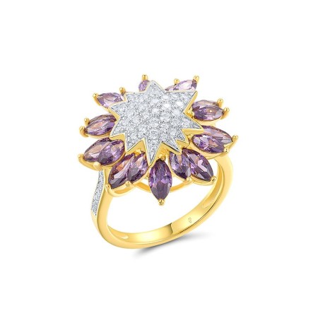 Sterling Silver w/ Ionic Yellow Plating Ring Amethyst Cubic Zirconia,White Cubic Zirconia (R317269AWZSP925) - US 6