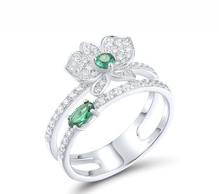 Sterling Silver Ring Green Spinel,White Cubic Zirconia (R317270GSZSL925) - US 6