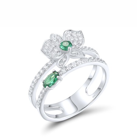 Sterling Silver Ring Green Spinel,White Cubic Zirconia (R317270GSZSL925) - US 6