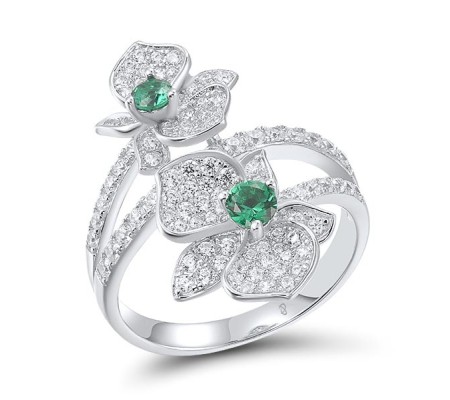 Sterling Silver Ring Green Spinel,White Cubic Zirconia (R317272GSZSL925) - US 6