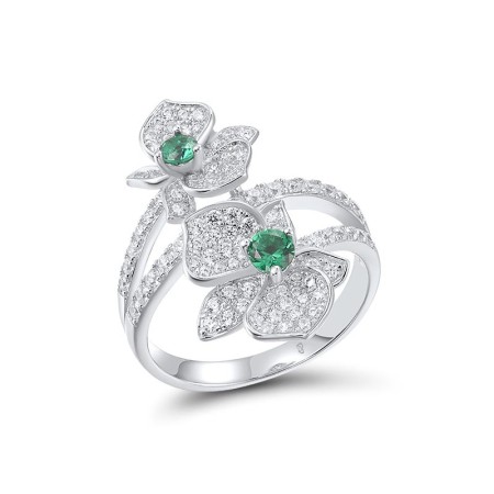 Sterling Silver Ring Green Spinel,White Cubic Zirconia (R317272GSZSL925) - US 6