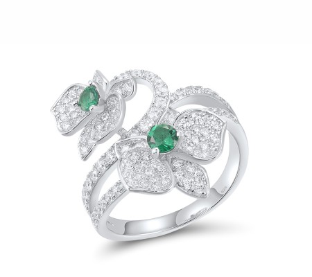 Sterling Silver Ring Green Spinel,White Cubic Zirconia (R317275GSZSL925) - US 6